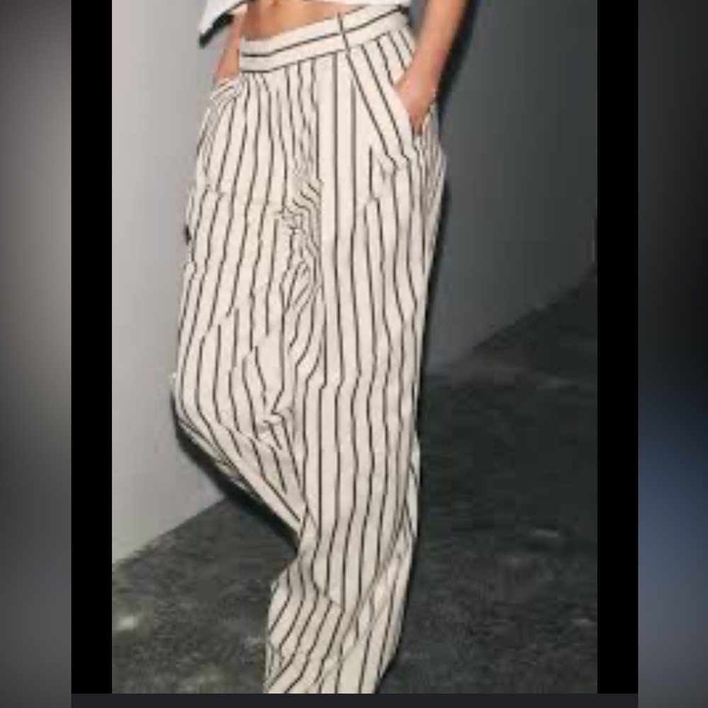 ZARA Striped Women's Pleated Linen Pants Size Large NWT